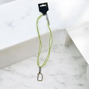 New Hand Crafted Necklace Bronze Tone Ghost Pendant Green Cord Handmade Jewelry
